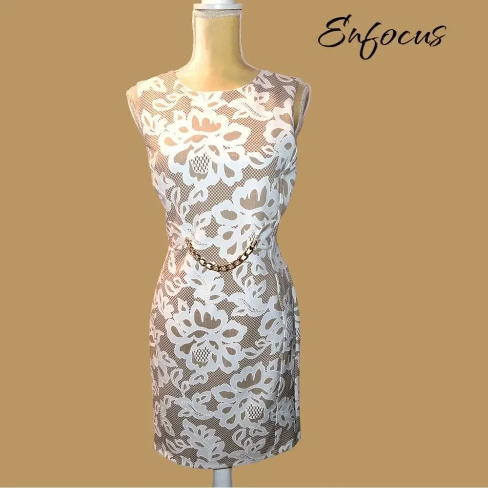 Enfocus brand beige dress with cream lace design overlay! New - Picture 4 of 12